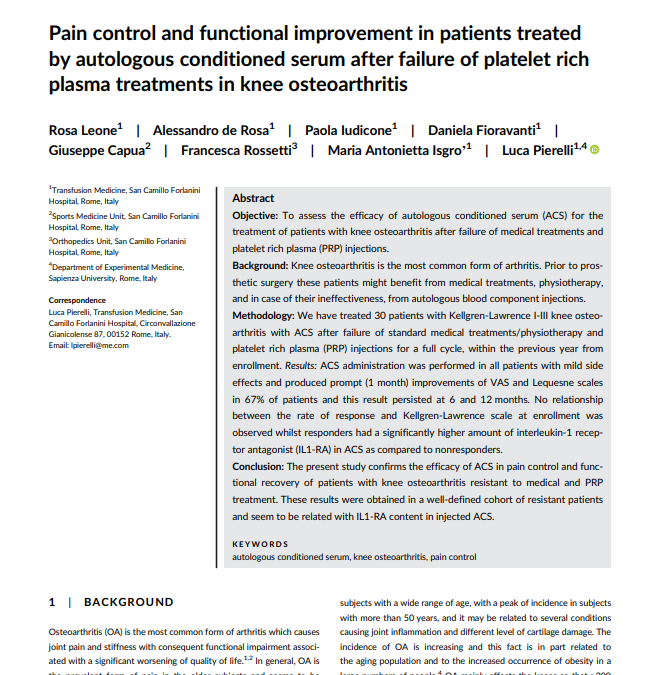 Pain control and functional improvement in patients treated – R. Leone – A. de Rosa – P. Iudicone – D. Fioravanti